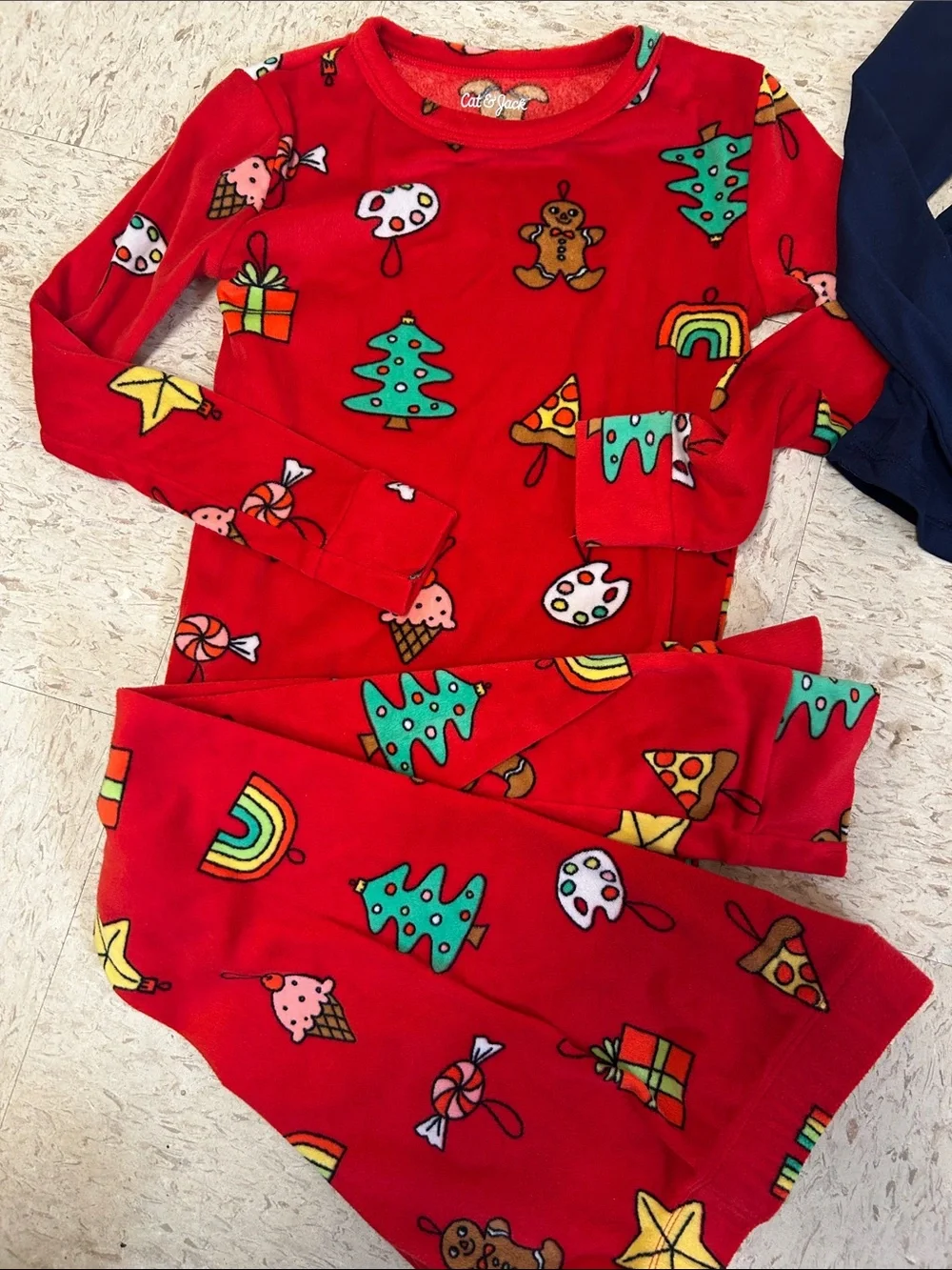 Cat & Jack Navy Top and Red Holiday Pajama Sets sz 8